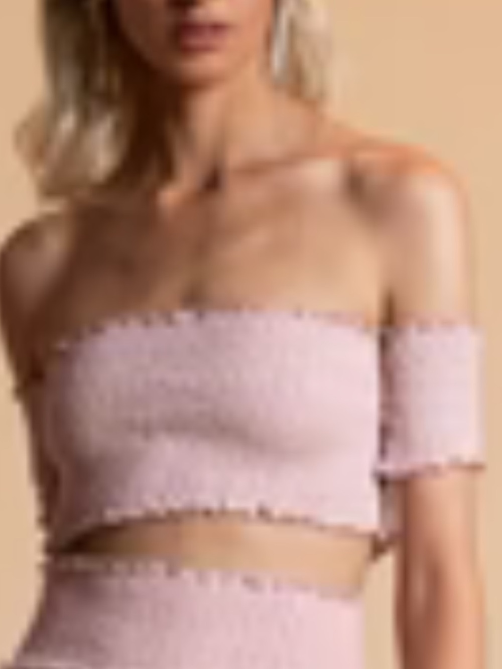 Chio Boutique Pink Smocked Off-Shoulder Crop Top
